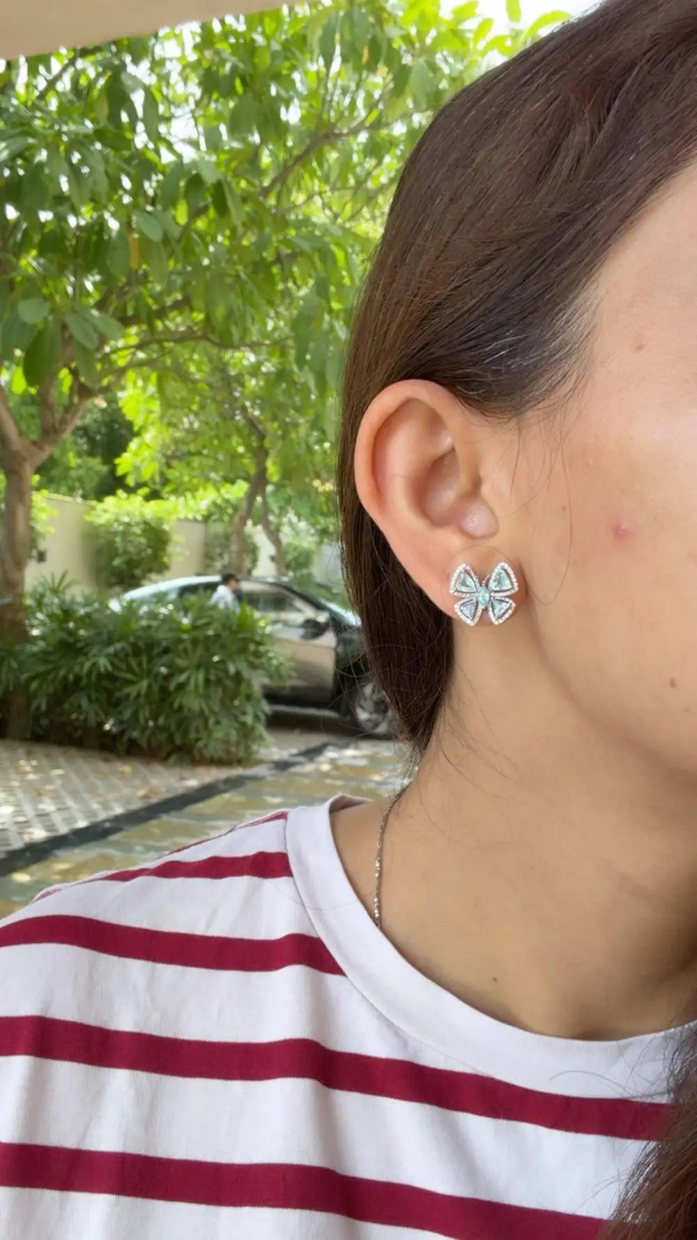 18k White Gold Diamond Stud Earrings - Natural Paraiba Tourmaline Butterfly Stud Earrings