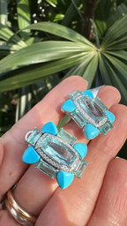 18k White Gold Diamond Stud Earrings - Natural Aquamarine, Turquoise & Emerald Gemstone Stud Earrings