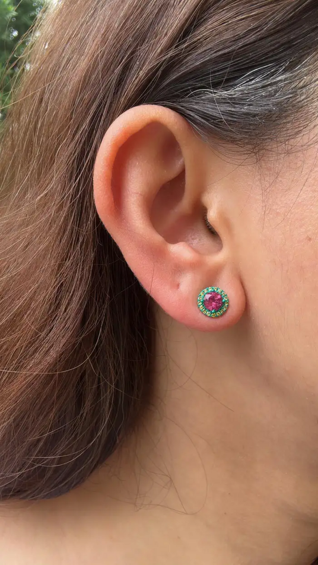 Green Rhodium 18k Gold Diamond Dangle Earrings - Natural Tourmaline & Black Onyx Stud Earrings Main Image