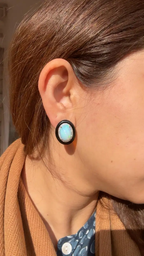 Natural Ethiopian Opal & Black Onyx Stud Earrings - 18k White Gold Diamond Stud Earrings