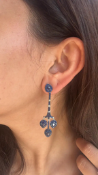 Natural Ceylon Blue Sapphire Chandelier Earring - 18k White Gold Diamond Handmade Dangle Earrings