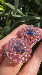 18k Rose Gold Stud Earrings - Natural Pink & Blue Sapphire Gemstone Stud Earrings
