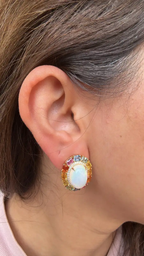 Ethiopian Opal & Ceylon Multi Sapphire Stud Earrings - 18k Yellow Gold Diamond Earrings