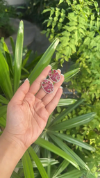 Carved Mozambique Ruby Hoop Earrings - 18k Rose Gold Diamond Earrings