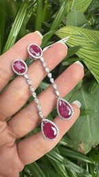 Natural Ruby & Diamond Dangle Earrings - 18k White Gold Chandelier Earrings