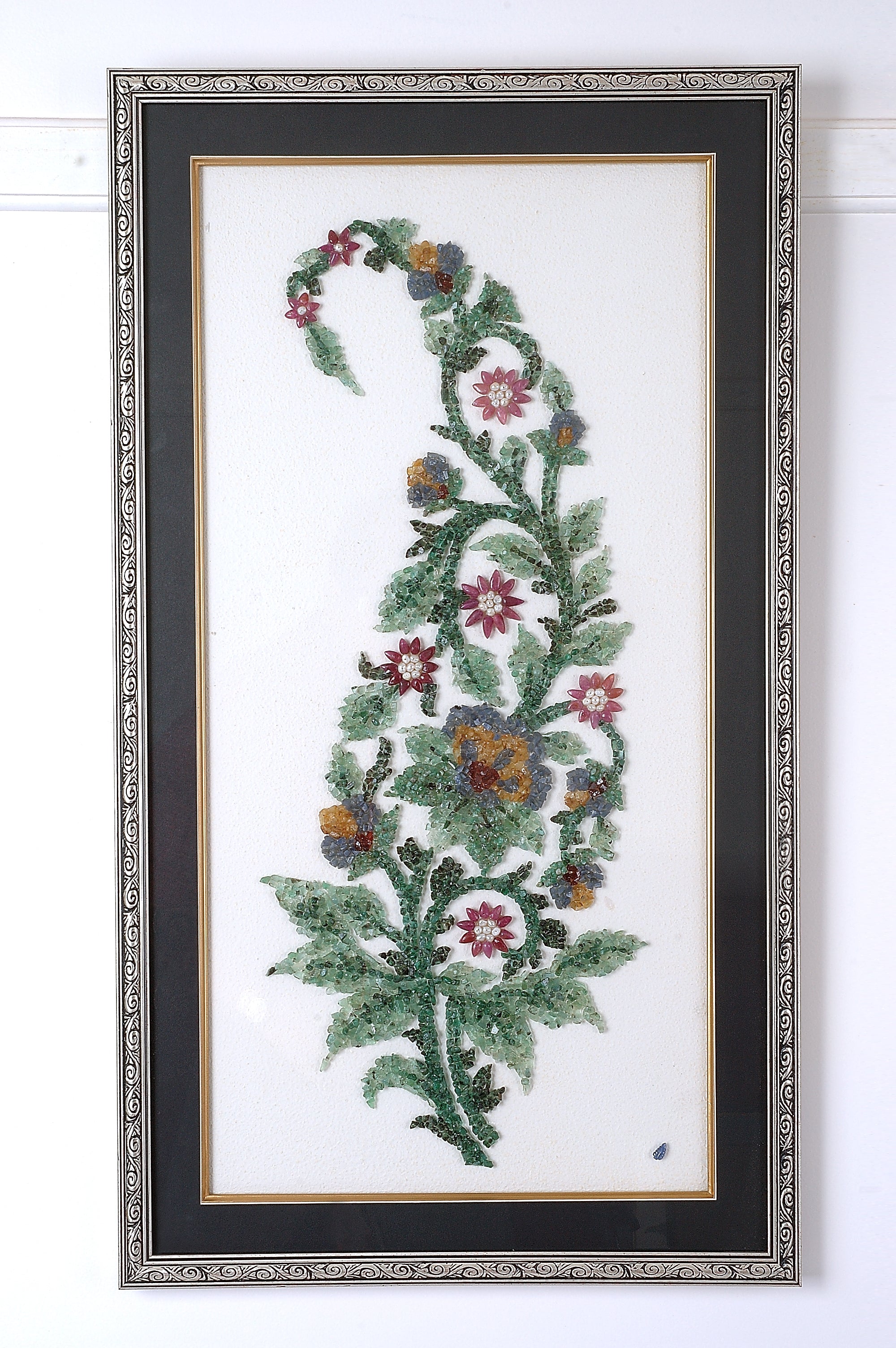 Emerald Vines: Handcrafted 3D Gemstone Floral Mosaic