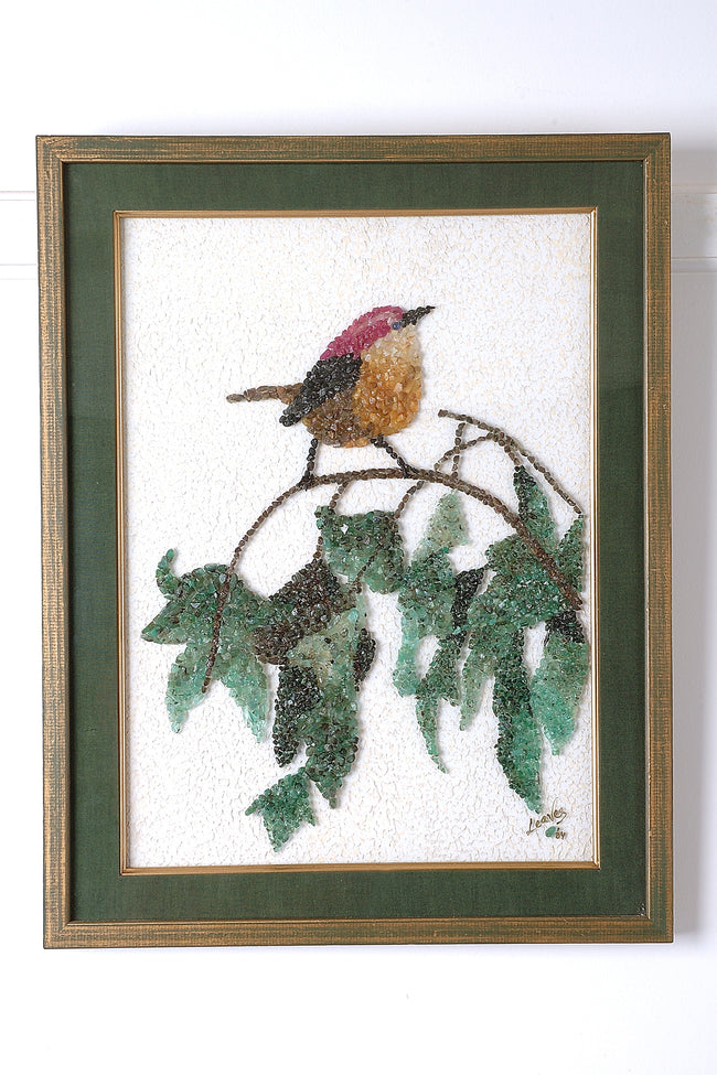 Vibrant Perch: Handcrafted 3D Gemstone Avian Mosaic Hover Image