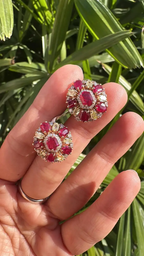 Mozambique Ruby & Yellow Diamond Stud Earrings - 18k Yellow Gold Diamond Stud Earrings