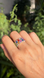 Natural Multi Sapphire & Diamond Band Ring - 18k White Gold Handmade Wedding Ring
