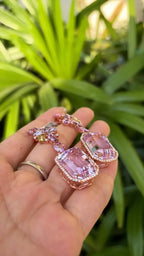 Natural Kunzite & Multi Sapphire Earrings - 18k Rose Gold Diamond Dangle Earrings