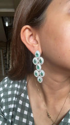 18k White Gold Handmade Chandelier Earring - Natural Colombian Emerald & Mother of Pearl Earrings