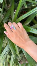 Natural Aquamarine & Mozambique Ruby Ring - 18k White Gold Diamond Ring