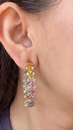 Natural Multi Sapphire & Diamond Hoop Earrings - 18k Yellow Gold Hoop Earrings