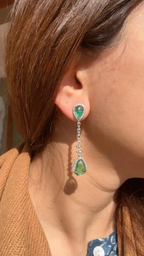 Natural Zambian Emerald & Rose Cut Diamond Dangle Earrings - 18k White Gold Handmade Drop Dangle Earrings