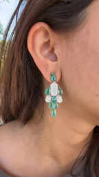 Natural Colombian Emerald & Pearl Chandelier Earrings - 18k White Gold Diamond Dangle Earrings