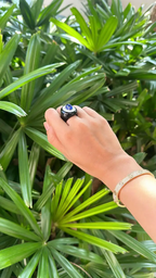 18k White Gold Ring - Natural Tanzanite & Mother Of Pearl Ring - Gold Diamond Cocktail Ring - Black Onyx Ring - Diamond Women Ring