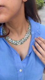 Natural Aquamarine & Zambian Emerald Necklace - 18k White Gold & Yellow Diamond Necklace