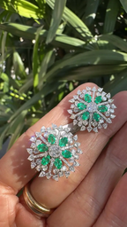 Zambian Emerald Stud Earrings - 18k White Gold Diamond Stud Earrings