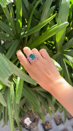 18k Two Tone Gold Ring - Natural Zambian Emerald, Pink Sapphire & Diamond Cocktail Ring