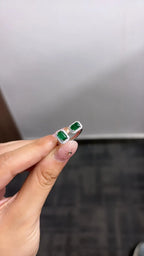 Natural Zambian Emerald Cuff Ring - 18k White Gold Diamond Minimalist Ring