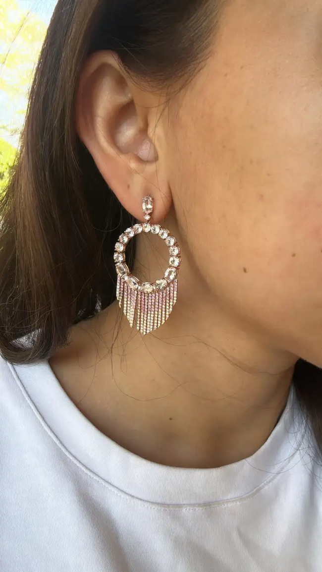 Natural Pink Sapphire & Morganite Gemstone Chandelier Earrings - 18k Rose Gold Diamond Earrings Main Image