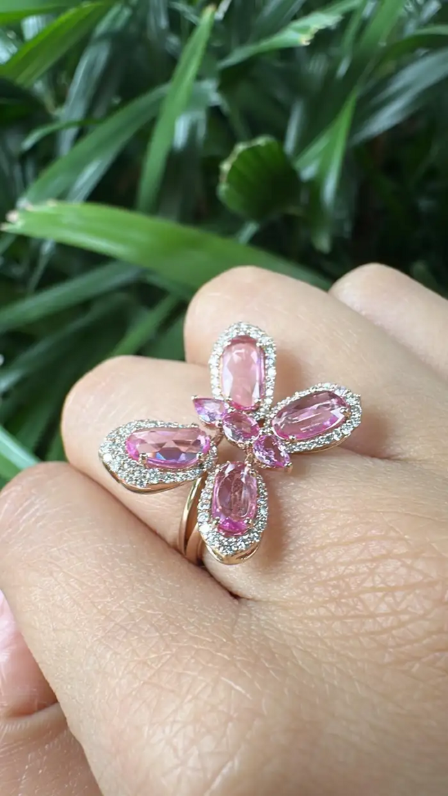 18k Rose Gold Butterfly Ring - Ceylon Pink Sapphire & Diamond Engagement Ring Main Image