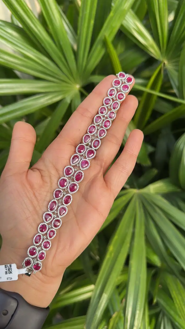 Natural Mozambique Ruby Women Bracelet - 18k White Gold Diamond Handmade Bracelet