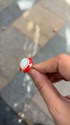 Natural Ethiopian Opal & Red Enamel Ring - 18k White Gold Diamond Cocktail Ring