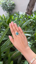 18k White Gold Diamond Cocktail Ring - Natural Zambian Emerald & Blue Sapphire Ring