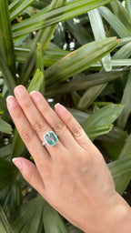 Zambian Emerald & Pink Sapphire Gemstone Ring - 18k White Gold Diamond Ring