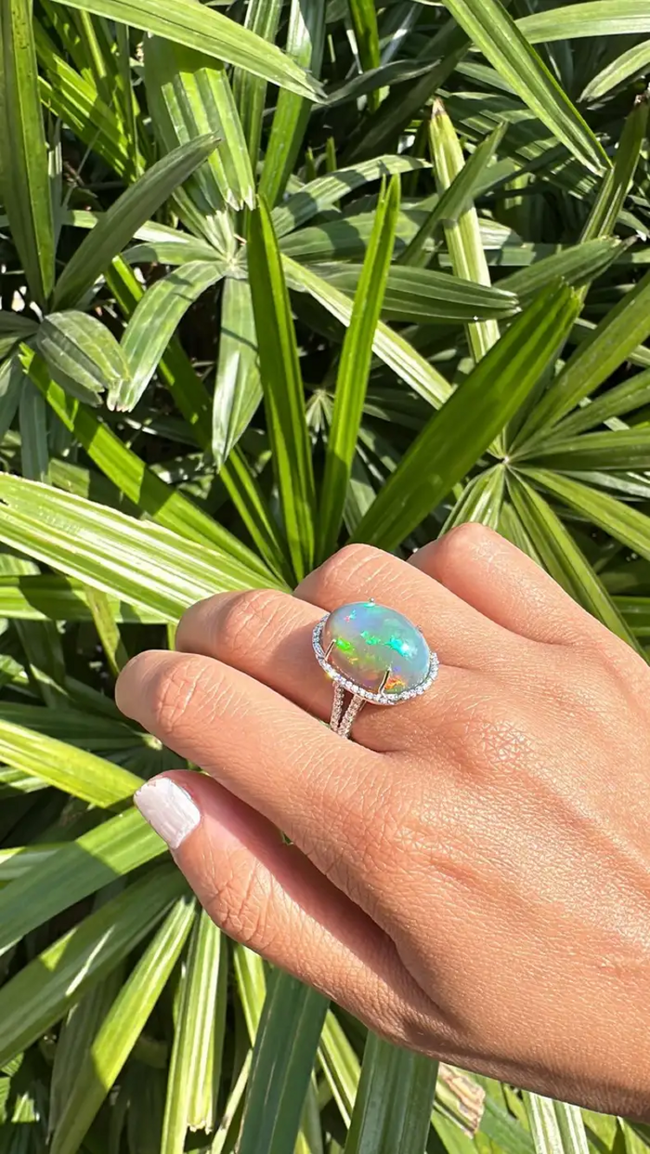 18k White Gold Diamond Statement Ring - Natural 16.23 Ct. Ethiopian Opal Women Ring Main Image