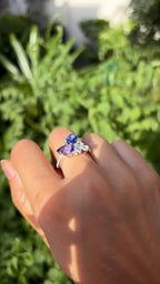 Natural Tanzanite & Rose Cut Diamond Wedding Ring - 18k White Gold Diamond Ring