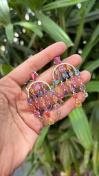 Natural Multi Sapphire & Mozambique Ruby Dangle Earrings - 18k Rose Gold Diamond Earrings