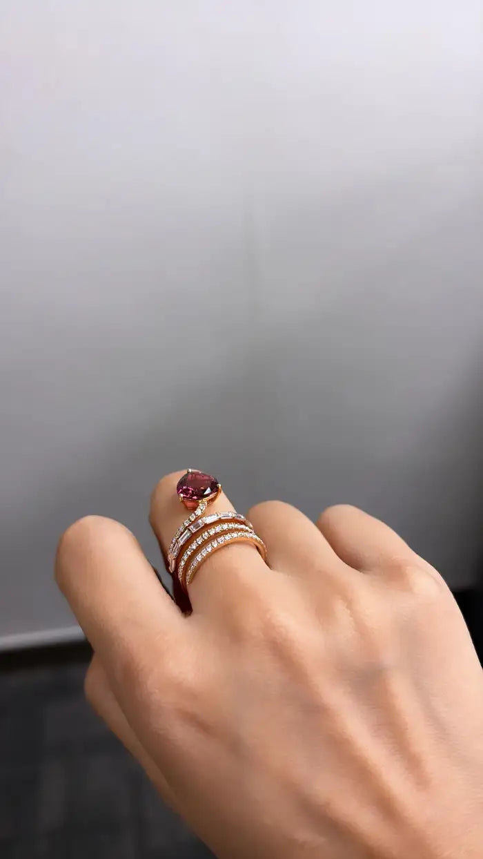 18k Rose Gold Diamond Ring - Natural Tourmaline Engagement Ring