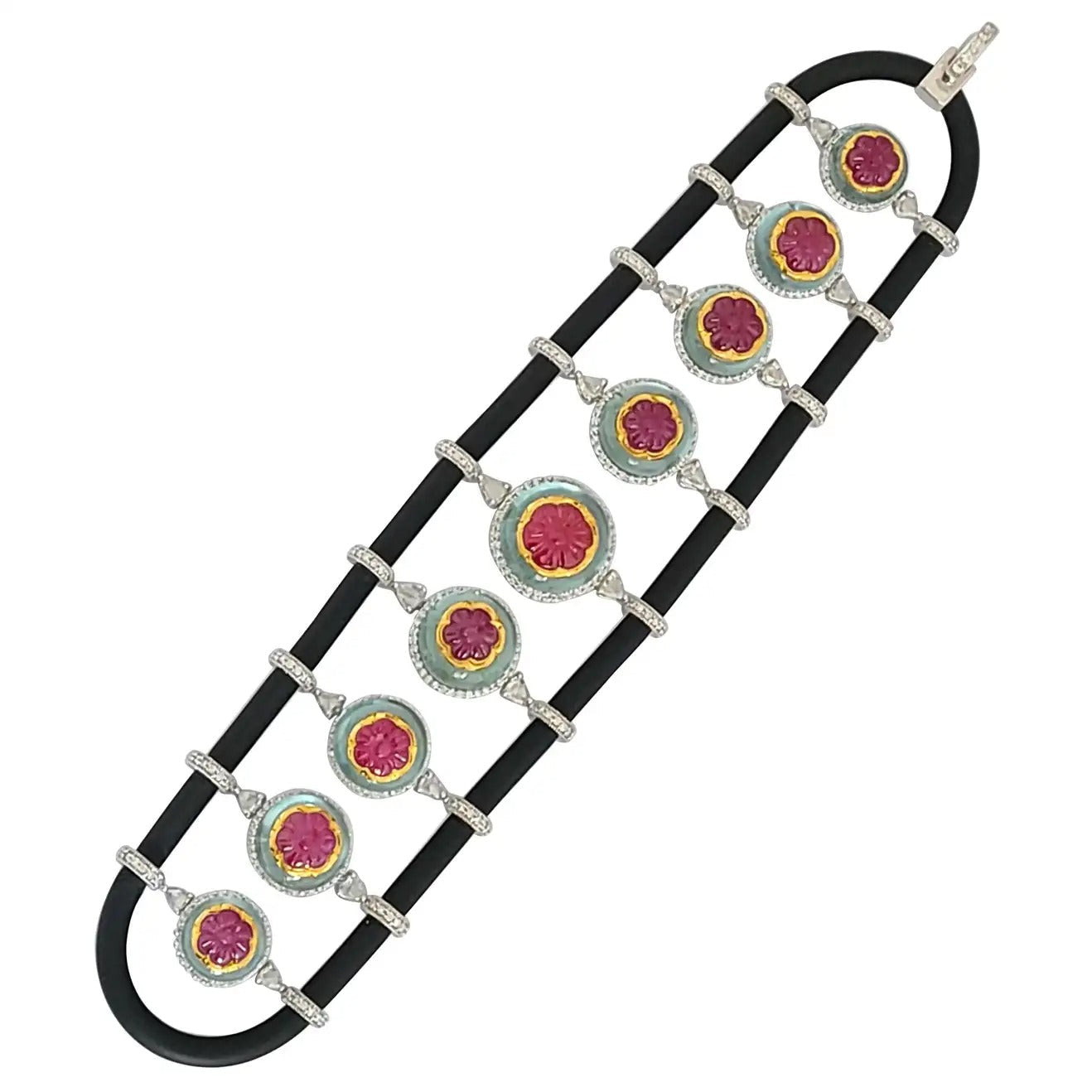 Natural Aquamarine and Ruby Chord with Diamonds Bracelet