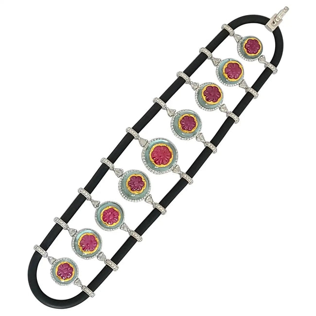Natural Aquamarine and Ruby Chord with Diamonds Bracelet Hover Image