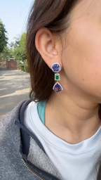 Natural Zambian Emerald & Tanzanite Dangle Earrings - 18k White Gold Diamond Earrings