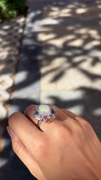 18k White Gold Diamond Cocktail Ring - Natural Ethiopian Opal & Multi Sapphire Ring