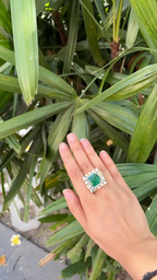 18k White Gold & Yellow Diamond Wedding Ring - Natural 13.56 Ct. Zambian Emerald Ring