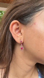 18k Gold Red Rhodium Diamond Dangle Earrings - Natural Mozambique Ruby Earrings