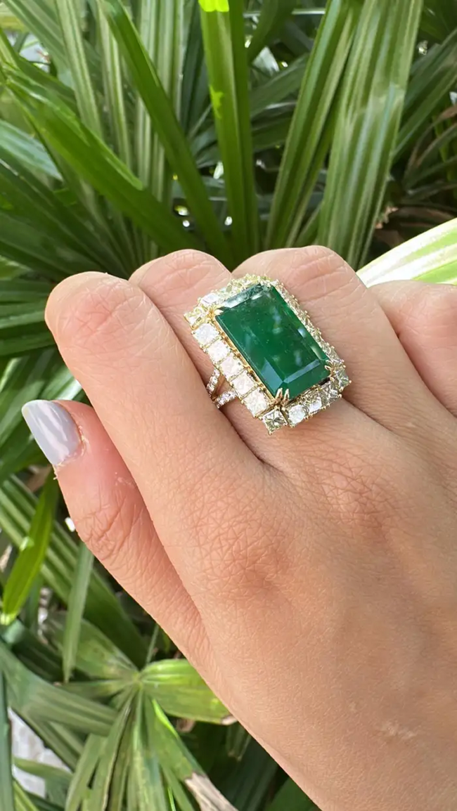 Natural Zambian Emerald Engagement Ring - 18k Yellow Gold & Yellow Diamond Beautiful Wedding Ring Main Image
