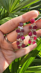 18k Rose Gold Mozambique Ruby Dangle Earrings - Natural Rose Cut Diamond Chandelier Earrings