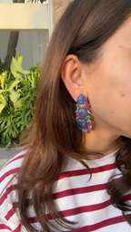 18k White Gold Diamond Dangle Earrings - Carved Tanzanite, Ruby & Emerald Earrings