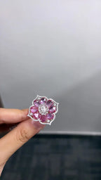Natural Pink Sapphire Cocktail Ring - 18k Rose Gold Ring With Rose cut Diamonds