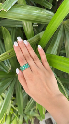 Natural Zambian Emerald & Diamond Band Ring - 18k White Gold Engagement Ring