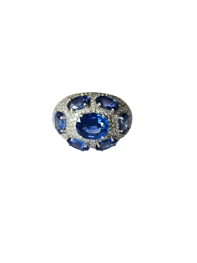 5.03 carats Ceylon Blue Sapphire Cocktail Ring - 18k White Gold Handmade Diamonds Ring Hover Image