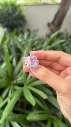 15.83 Ct. Kunzite & Emerald Gemstone Cocktail Ring - 18k White Gold Diamond Ring