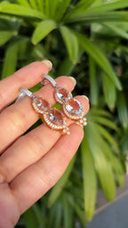 Natural Morganite & Diamond Dangle Earrings - 18k Rose Gold Handmade Earrings