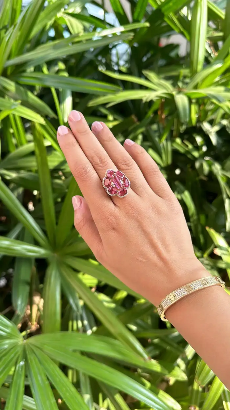 Natural Tourmaline Gemstone Ring - 18k Rose Gold Diamond Women Ring