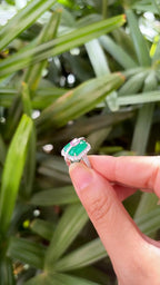 Zambian Emerald & Pink Sapphire Gemstone Ring - 18k White Gold Diamond Ring